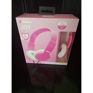 2BOOM Pink & White Wired Over-Ear Headphones – Lightweight, Adjustable, 3.5mm Ja